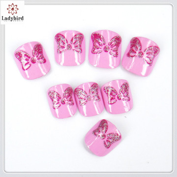 ladybird 2014 newest kid nail tips/glitter pink butterfly