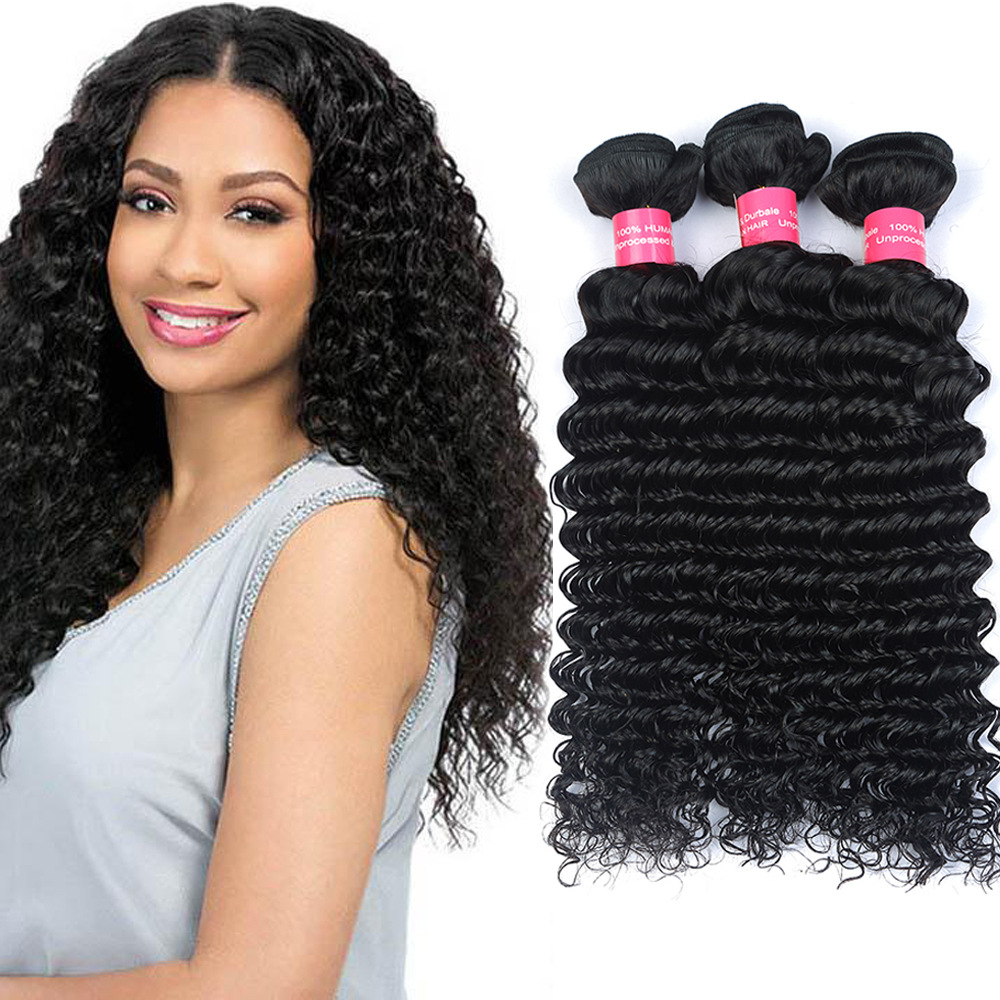 Human hair weft Double Drawn Virgin Hair Vendors Deep Wave Hair Bundles