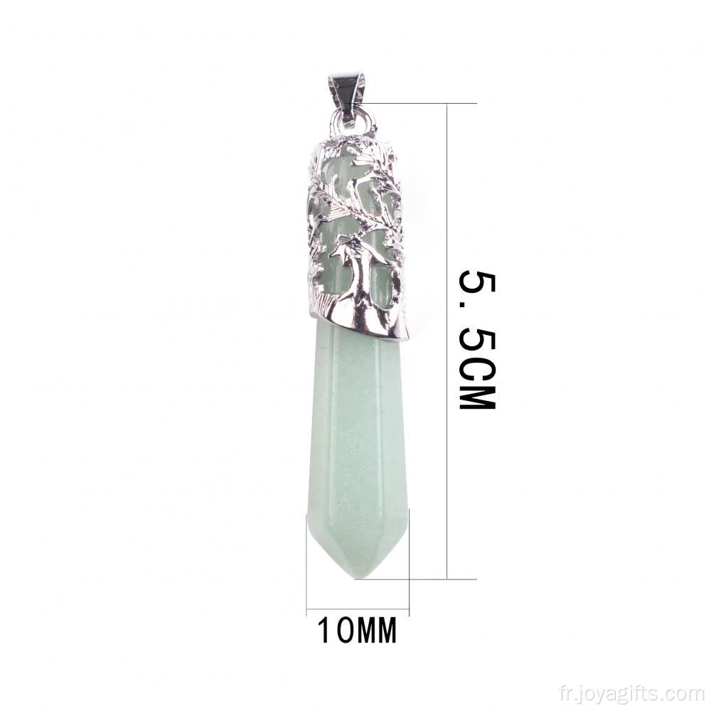 Pendentifs Colliers Plaqués Argent avec Cristal Vert Vert Aventurine avec Cordon en Cuir