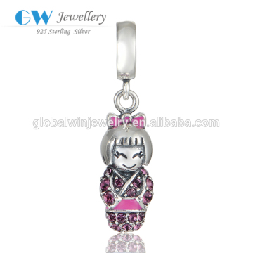 925 Silver Jewelry Beautiful CZ Girl Dangle Bead