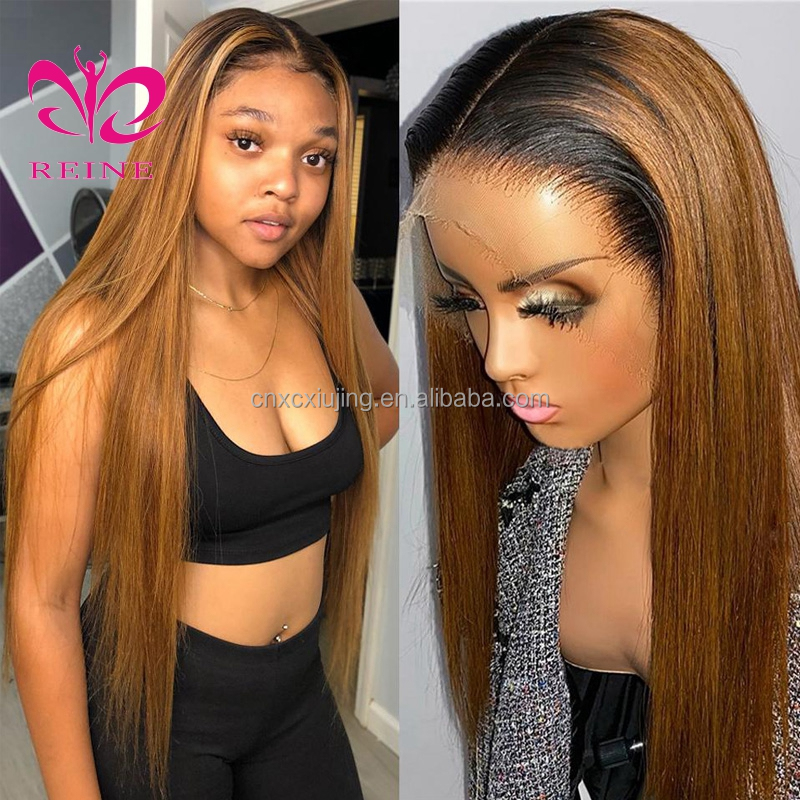 Pre Plucked Ombre 30 Lace Front Wig, Transparent Frontal Ombre Brown Dark Highlight Wig, Human Hair Honey Blonde HD Lace  Wig