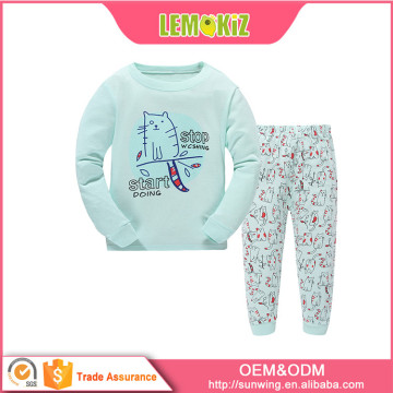 High Quality Cat Pattern Printed Bairn Sleepwear 100%cotton Children Pyjamas Latest Design Enfant Pyjamas