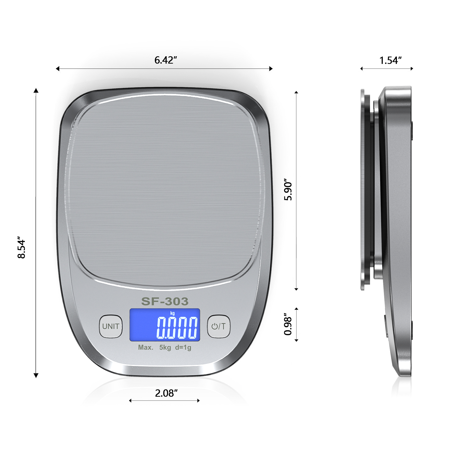 SF-303 스테인레스 스틸 5000g 최대 D1G 고 정확도 디지털 주방 계량 스케일