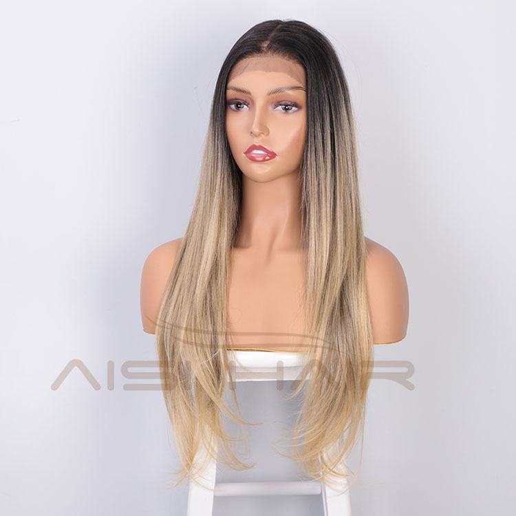 Aisi Hair High Quality 13x6 Long Silky Straight Wig Ombre Blonde Swiss Lace Wig Synthetic Hair Lace Front Wigs For Black Women