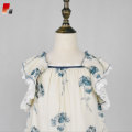 girls blue floral printed butterfly sleeve dress