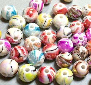 Acrylic Plastic Tie Dye AB Swirl Round Gumball Beads Charms
