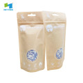 100% compostable kraft stand up pouches with window