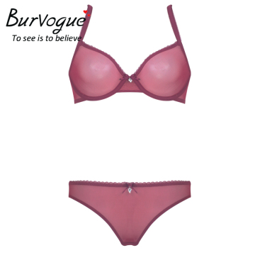 Burvogue OEM Women Lace Underwear Sexy Transparent Bra Sets Mesh Lingeries Wholesale