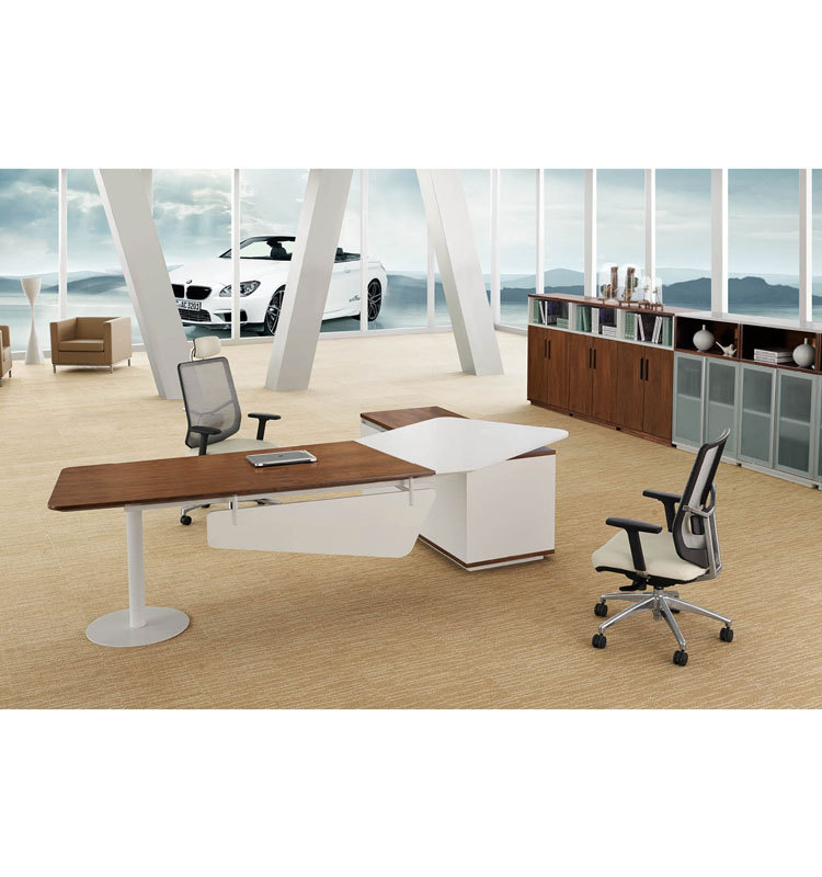 Elegant Light Walnut MDF Curved Office Desk