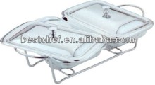 double Rect food warmers with chorme line stand