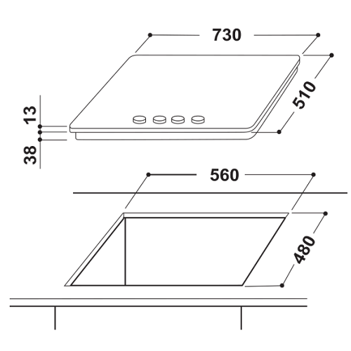 Fogões a gás Indesit de cozinha 730cm Aço inoxidável