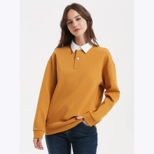 Chemise de polo de couleur contrastante pour femmes manches longues