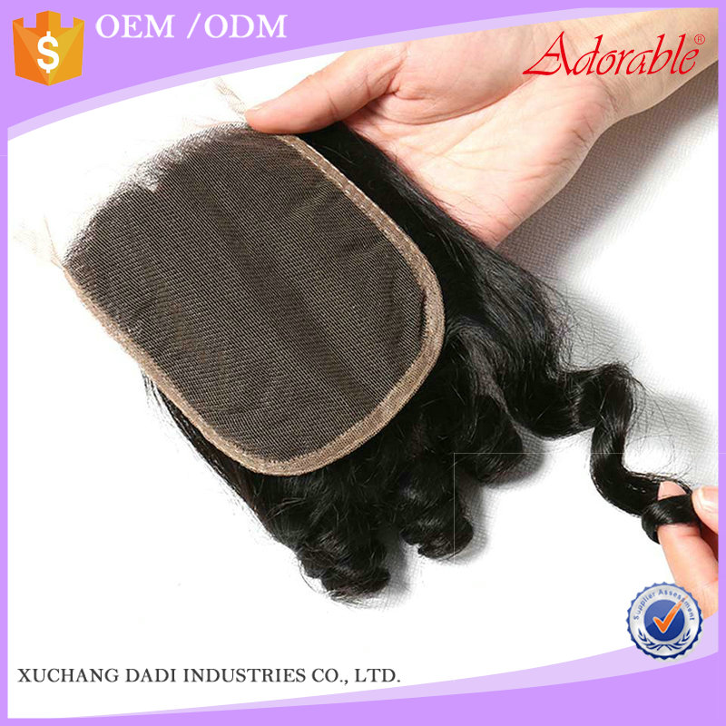 wholesale indian bouncy curl human hair 4x4 closure for wig,natural color funmi wave 4*4 lace closure by hair weaving