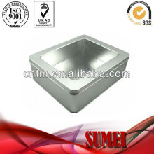 Square tin can with clear window