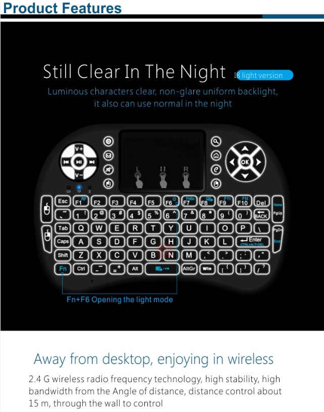 Backlit i8 Air Mouse 2.4G Mini Wireless Keyboard Touchpad Remote Control for Android TV BOX X96 T95 M8S PC PS3 Gamepad