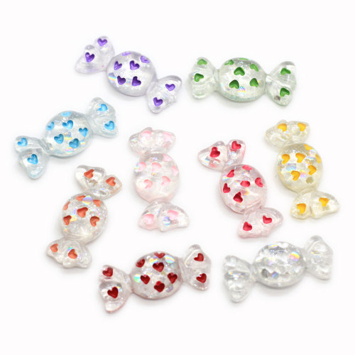 100Pcs Lovely Hearts Dots Wrapped Candy Resin Flatback Cabochons Miniature Dollhouse Food Figurines Charms