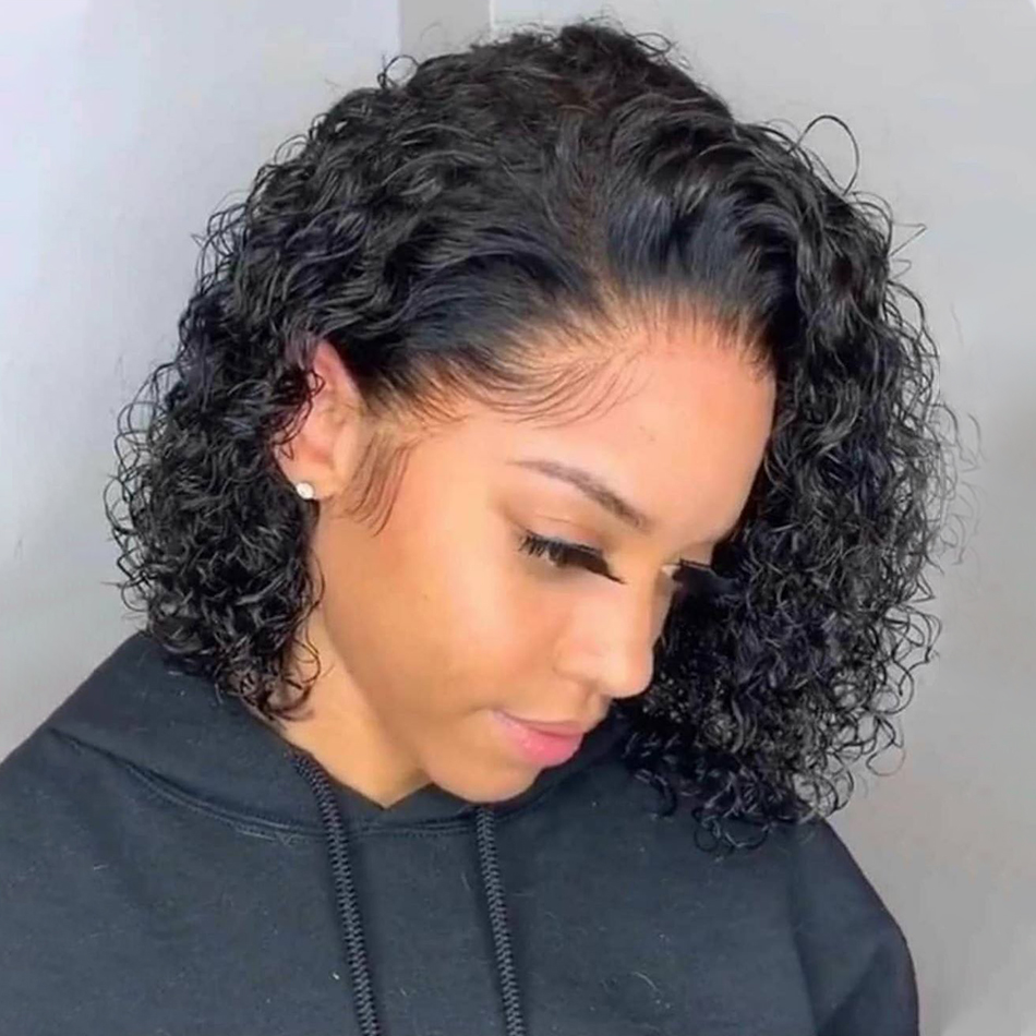Bob Human Hair Natural Black 8-14 Inch Silky Straight Peruvian Short Bob Wigs Lace Front