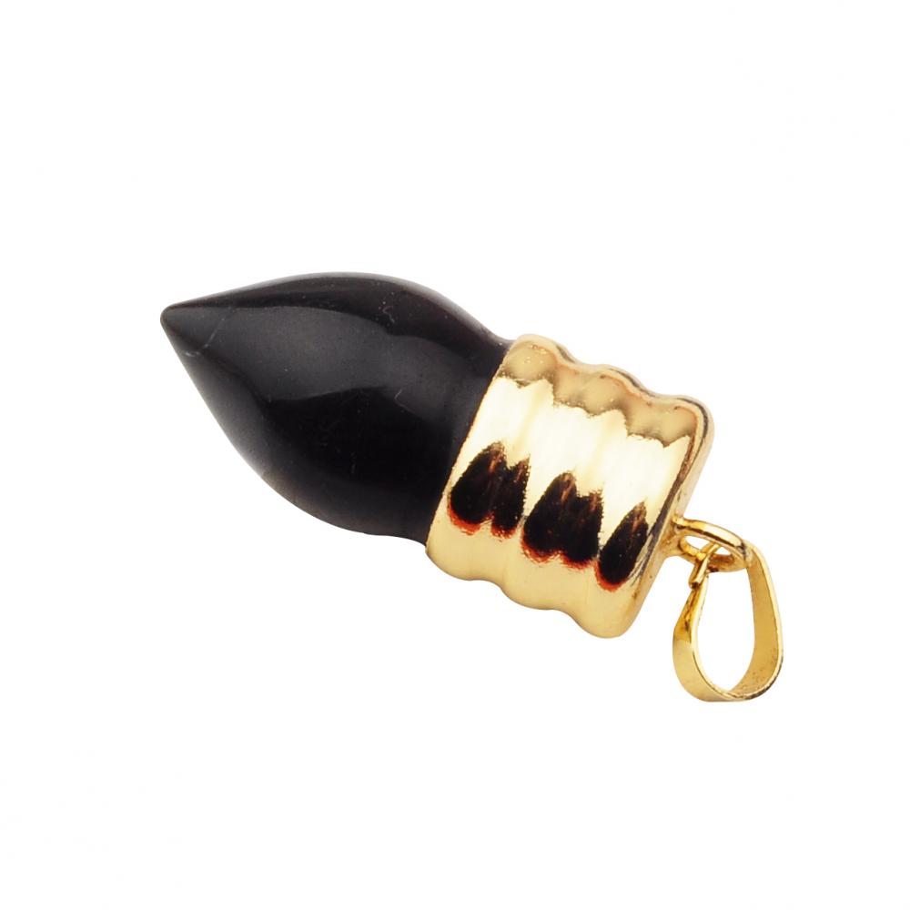 Ampoule Naturelle Pendentif Onyx Pierre Cristal Noir Plaqué Or