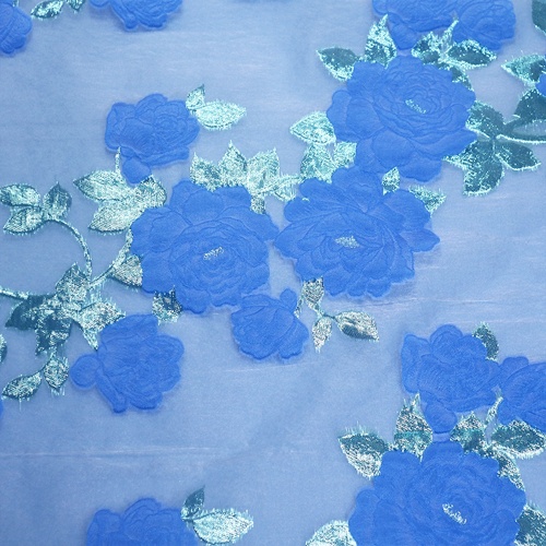 Green Blue Floral Jacquard Brocade for Dress