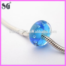 Fashion jewelry china bule glass lampwork focal beads embed transparent crystals