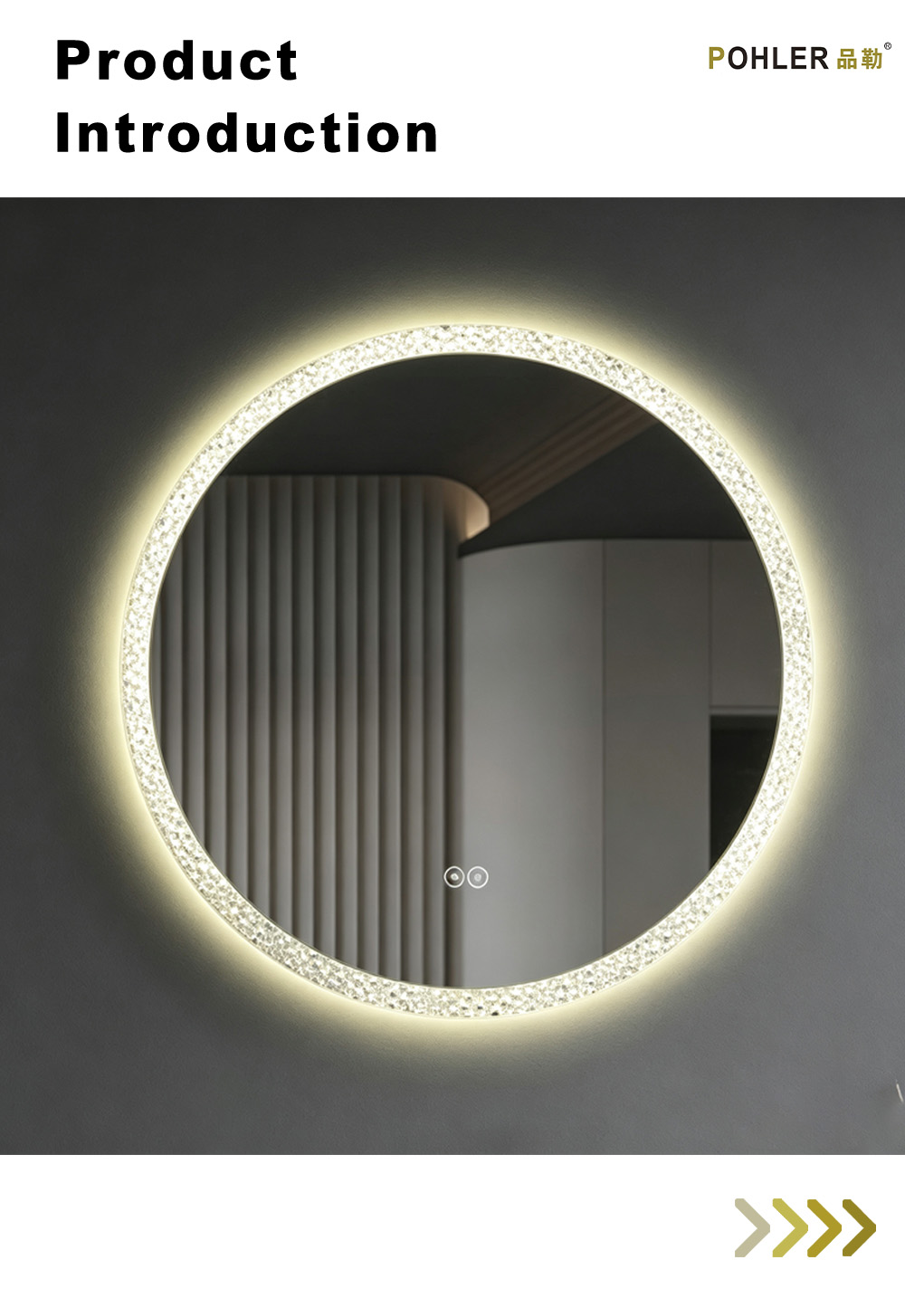 D079 Круглое светодиодное зеркало с дробленым бриллиантом X D079 Round Crushed Diamond LED Mirror X