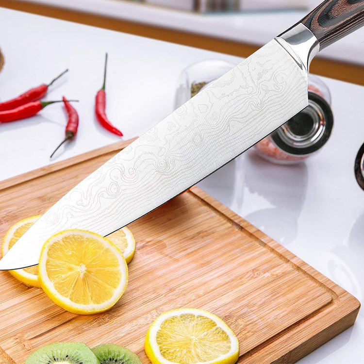 2018 Amazon HoT Sell High Carton Steel 8" Chef Knife Kitchen Knife With Drop Forging Pakka Wood