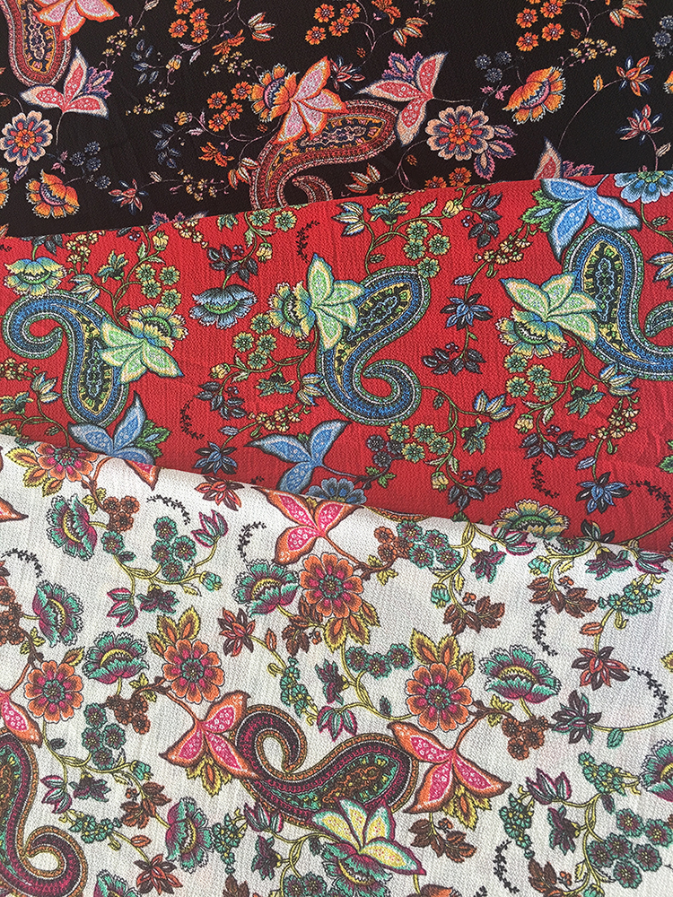 Paisley Tasarım Polyester Kabarcık Krep Baskı Kumaş