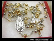 Gold Silver Tone Catholic Rosary Cross Necklace
