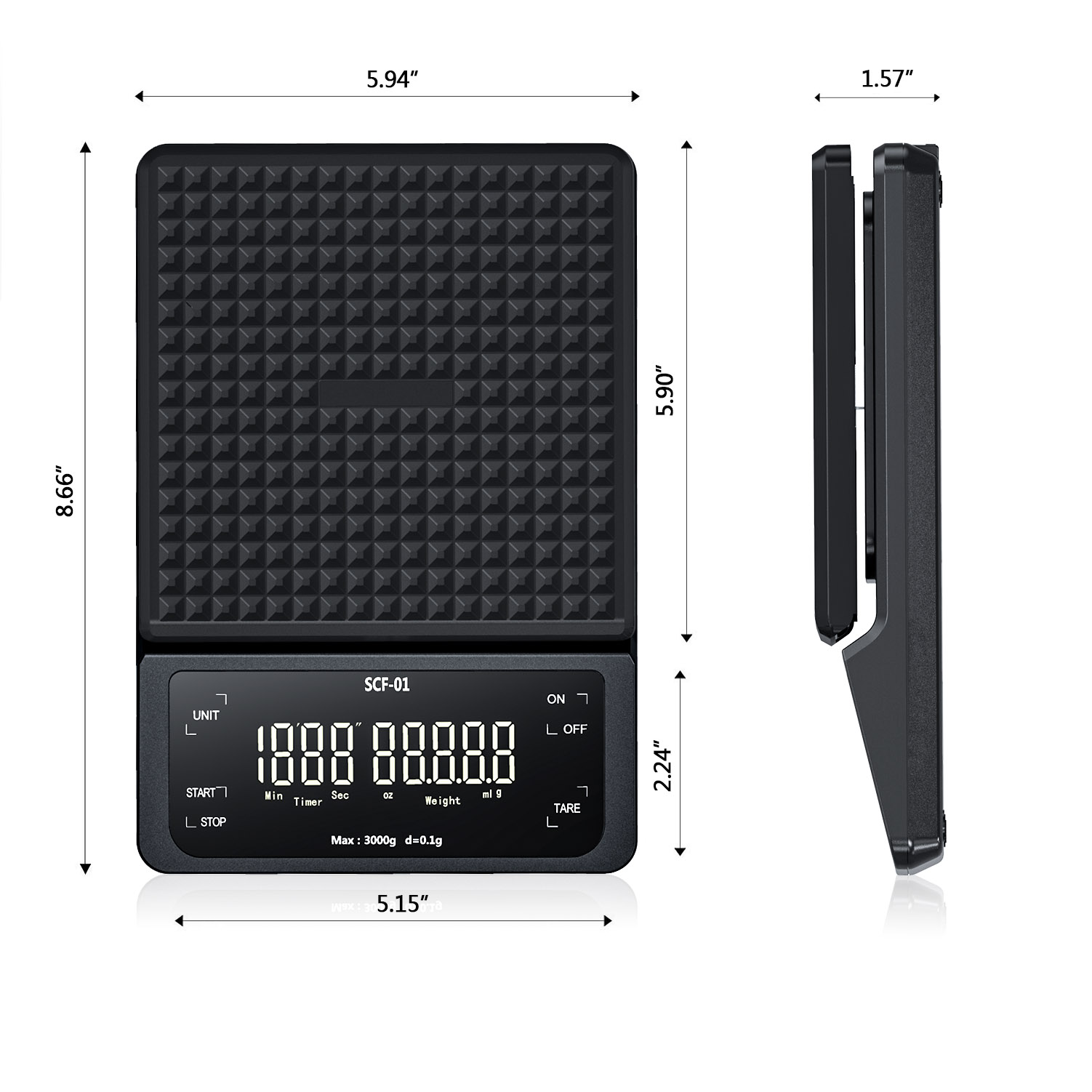 SCF-01 Nuovo design Display a LED da 3 kg Aaabattery Black Electronic Digital Timer Scala del caffè