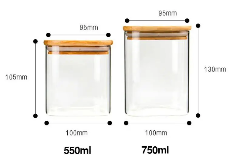 Borosilicate Square Kitchen Glass Food Storage Spice Container Jar for Cookies Sugar Pasta Candy