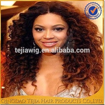 High quality beyonce style loose curly virgin brazilian human hair ombre glueless swiss lace wig