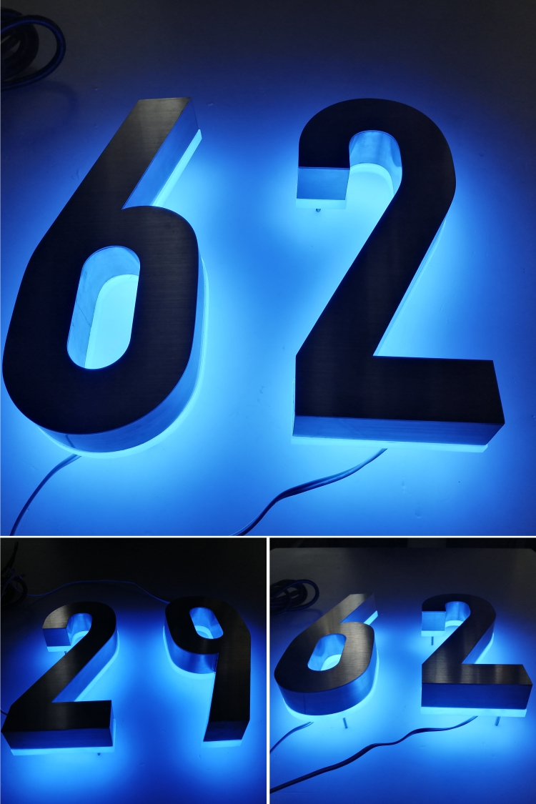 Custom Design Led Electronic Backlit Illuminated Modern Metal House Numbers Sign