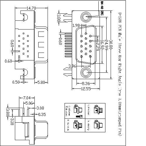 D-SUB PCB Male Three Row Right Angle