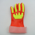 Guantes recubiertos de PVC de TPR rojo fluorescente