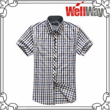 mens poplin work summer fashion checked shirt