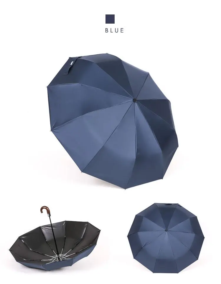 Business Sunny Rain Dual-Purpose J-Shaped Fully Automatic Triple Folding Umbrella