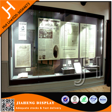 Heritage Museum exhibit glass wooden wall display shelf cases