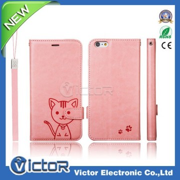 novelty 2015 3D Girl using Domi Cat Walltet Leather Case for iPhone 6