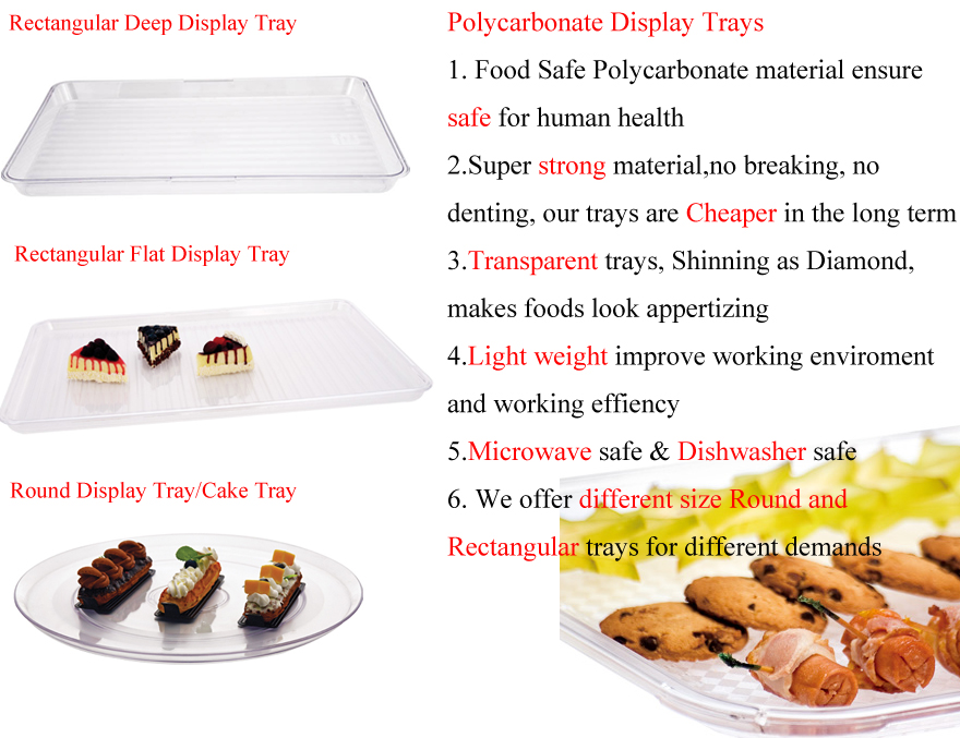 Deep Black Tray 45x35cm Polycarbonate Clear Tray 14x18 Inch Plastic Rectangular White Tray