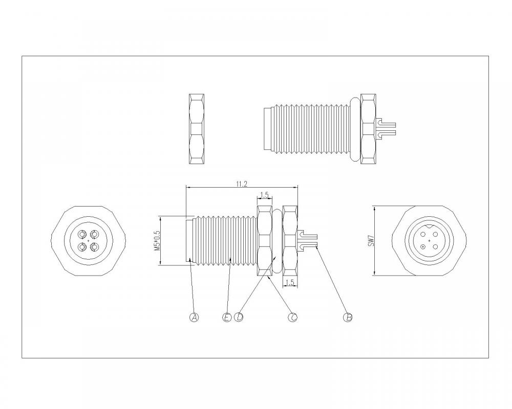 M5 2-4p Dây phích cắm không thấm nước, khóa phía trước