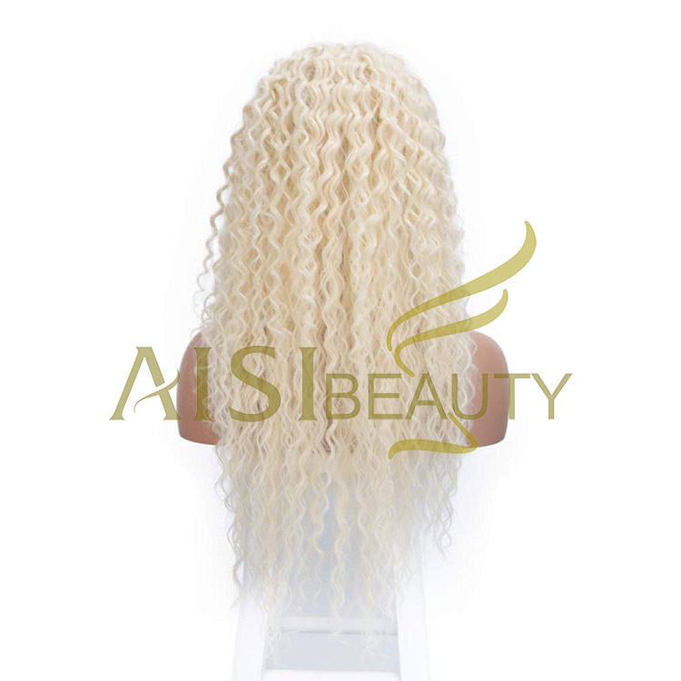 Aisi Beauty Top Quality Vendor Long Wavy 13x6 Kinky Curly 613 Blonde Swiss Lace Synthetic Hair For Black Women Lace Front Wig