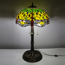 LongHuiJing 16Inch Dragonfly Stained Glass Lampshade Table Lamp