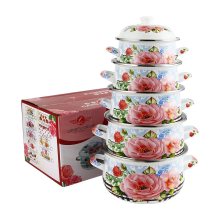 18-26 Cm Style of Scotland Pink First Love Rose Enamel Casserole Set Cookware Enamel Pot