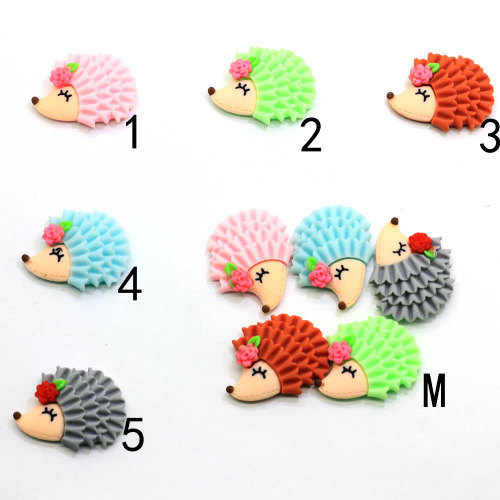 Kawaii Multi Color Hedgehog Resin Cabochon Cartoon Animal Miniatures for Fairy Garden Flatback Ornament for Scrapbook