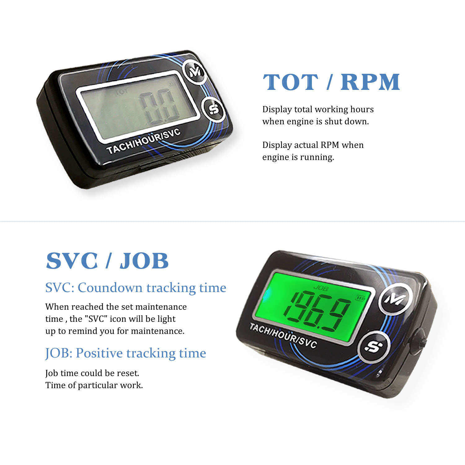 Customizable colors function Remind RPM Replaceable Battery hour Meter chronoscope