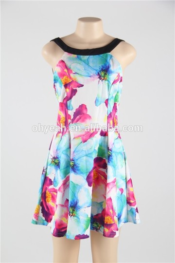 Wholesale fashion halter neck floral slim flare latest short dress