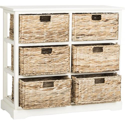 Clothes Wooden Cabinets 6 Wicker Basket Storage Chest