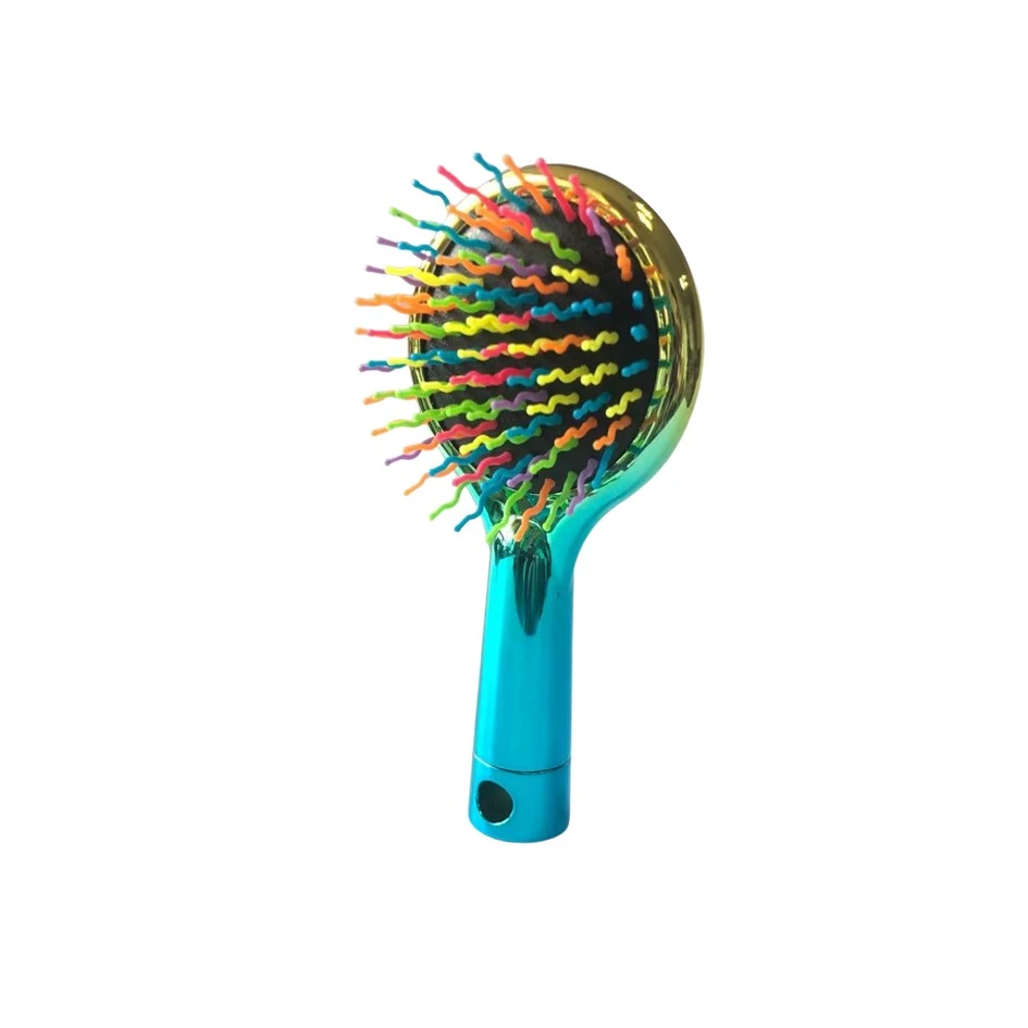 Rainbow Volume Anti-Static Magic Detangler Hair Curl Straight Massage Paddle Brush Comb Hair Care Styling Tools with Mirror