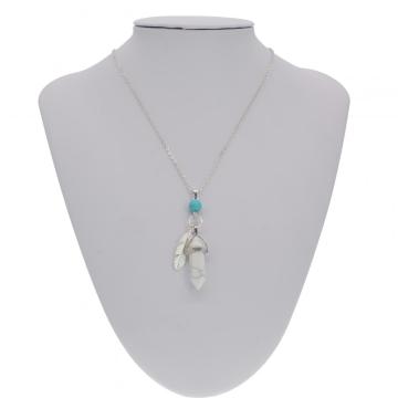 Howlite Feather Hexagonal Prism Pendant Choker Necklace