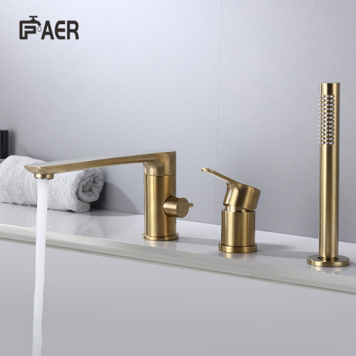 Bathtub Tap Deck Mounted Three Hole Brushed Gold Basin Faucet Supplier